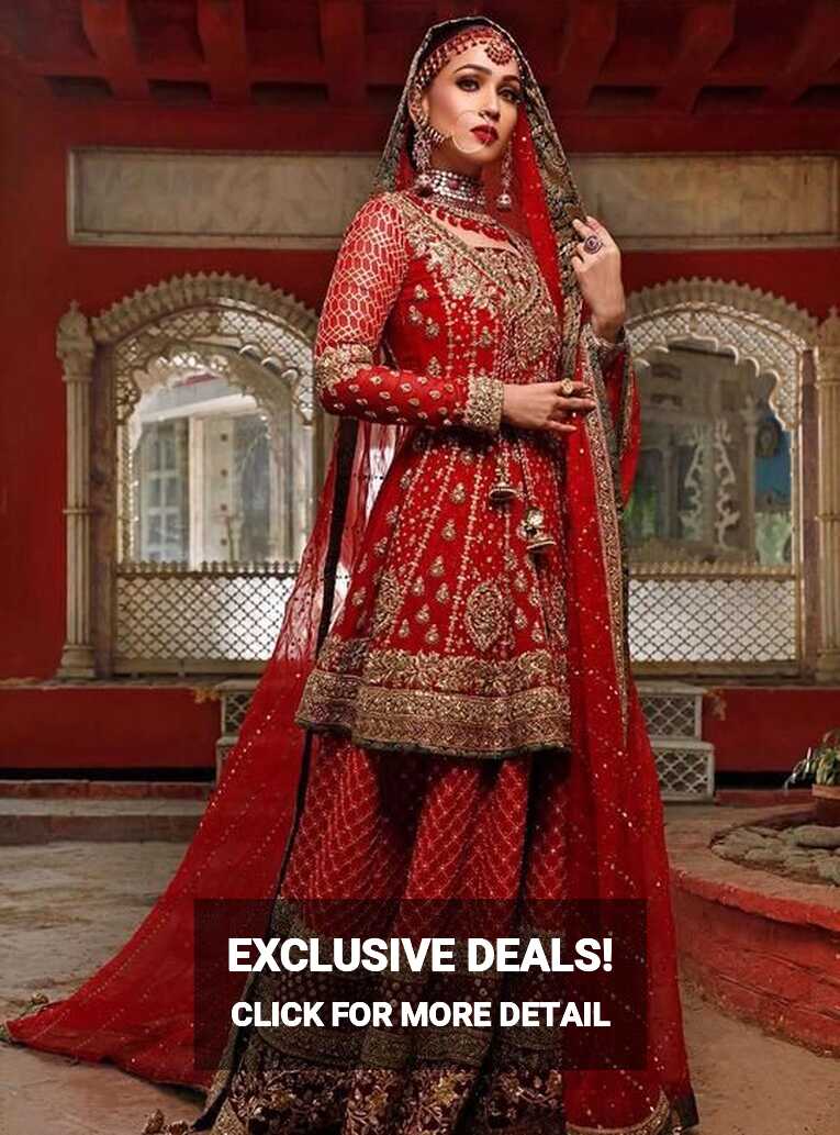 Pakistani Bridal Wedding Dress in Deep Red Color #J5172