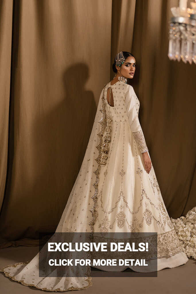 Pakistani White Dress in Wedding Pishwas Frock Style