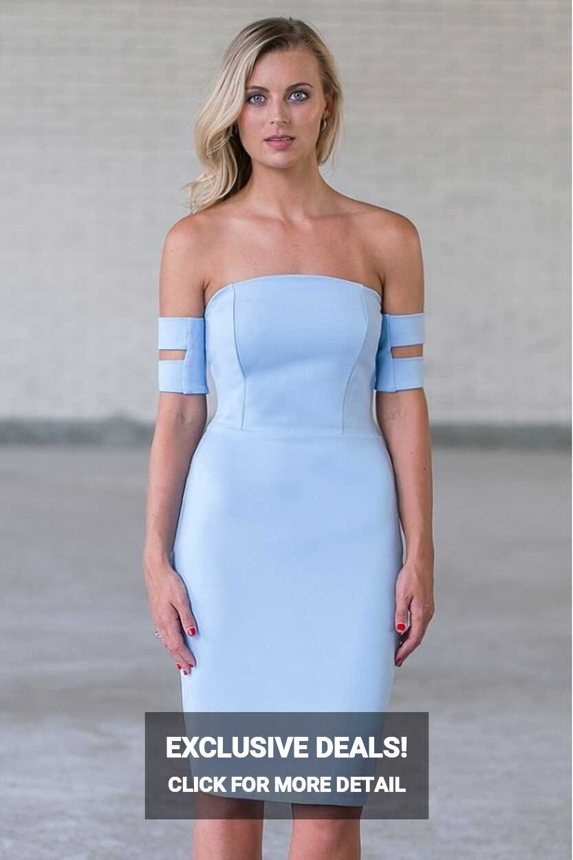 Pale Sky Blue Off Shoulder Bodycon Dress, Cute Blue Cocktail Dress ...