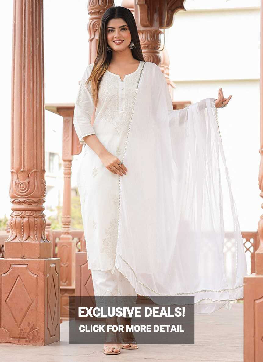 Pant Style Suit Cotton Off White Lucknowi Work Salwar Kameez ...