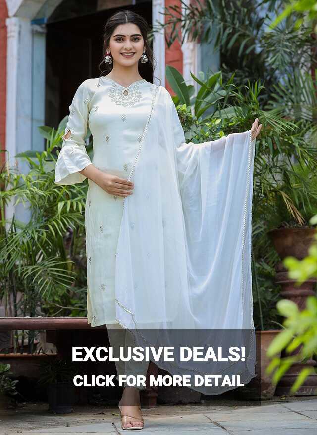 Pant Style Suit Silk White Embroidered Salwar Kameez – Kajols ...