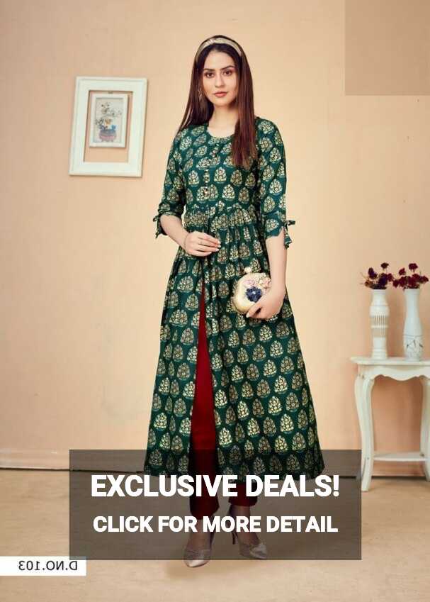 Pari Vol 3 14 Kg Rayon Print Fancy Long Kurtis Green Color DN 103