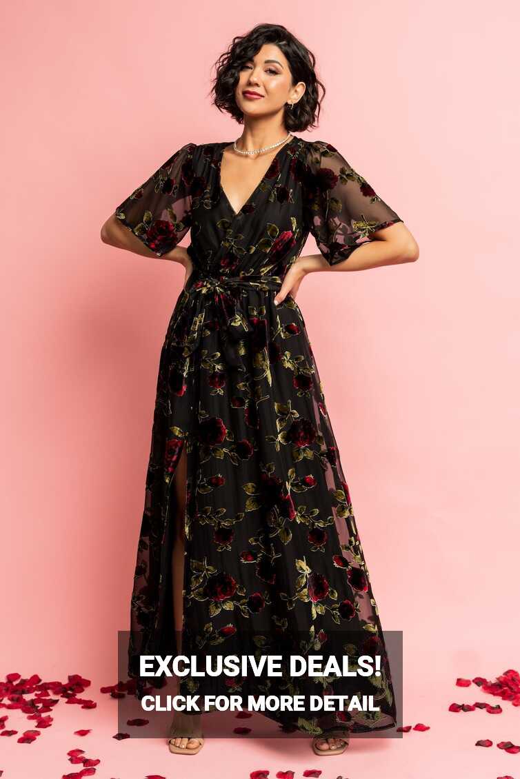 Parisian Velvet Maxi Dress | Black Rose Floral | Baltic Born