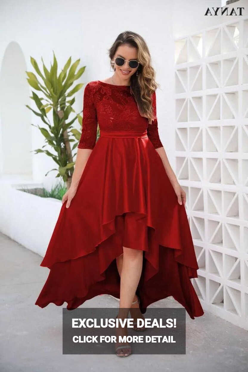 Party Dresses Short Front Long Back Prom Half Sleeves Two Tiered ...