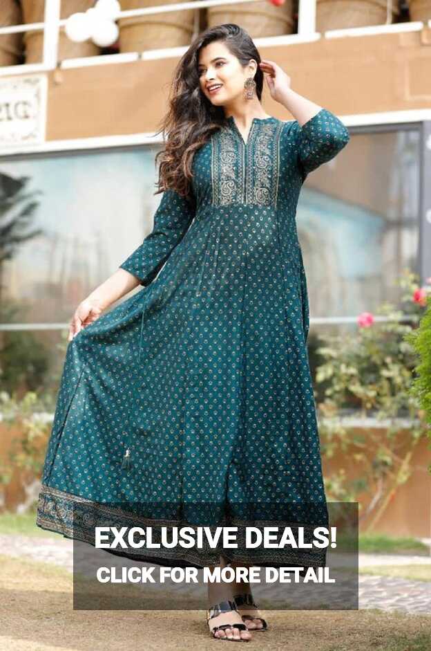 Party Wear Anarkali Modern Fancy Premium Rayon Printed Long Kurti ...