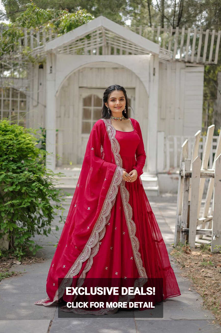 Party Wear Dark Pink Color Plain Long Gown With Dupatta – subhvastra