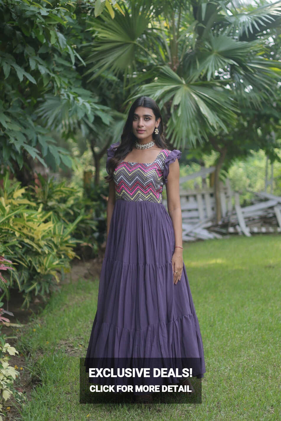 Party Wear Embroidered Work Purple Color Long Gown - Clothsv