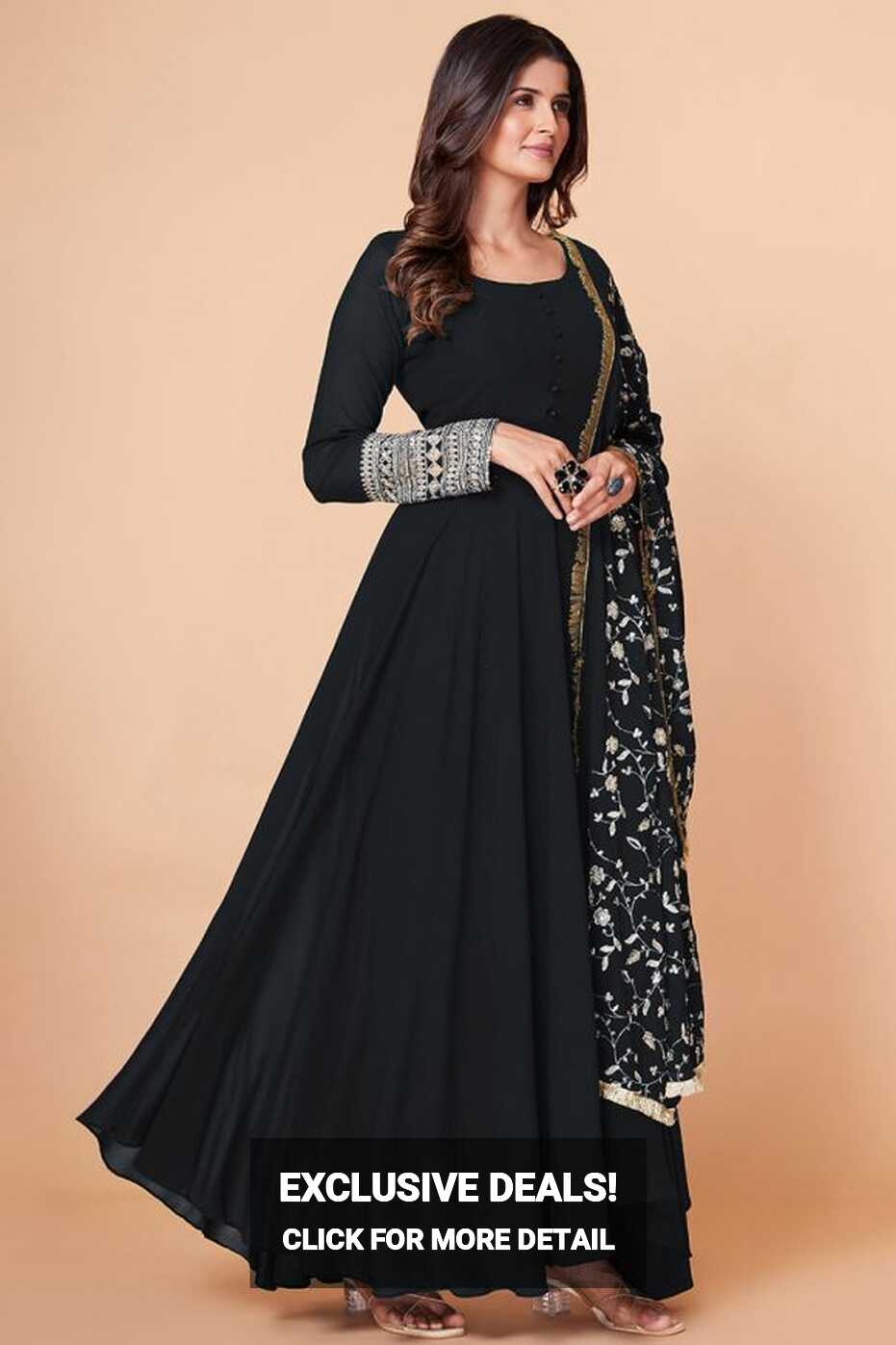 Party Wear Georgette Fabric Black Color Mesmeric Readymade Long Gown