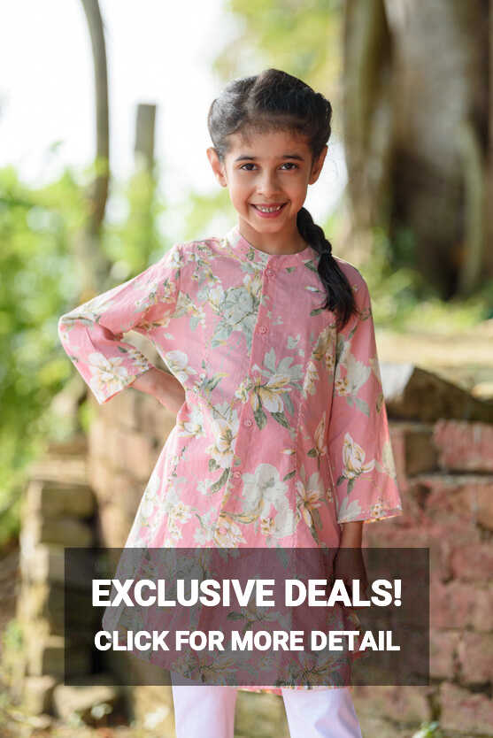 Pastel Pink Floral Printed Simple Cotton Girl&#39;s Kurti