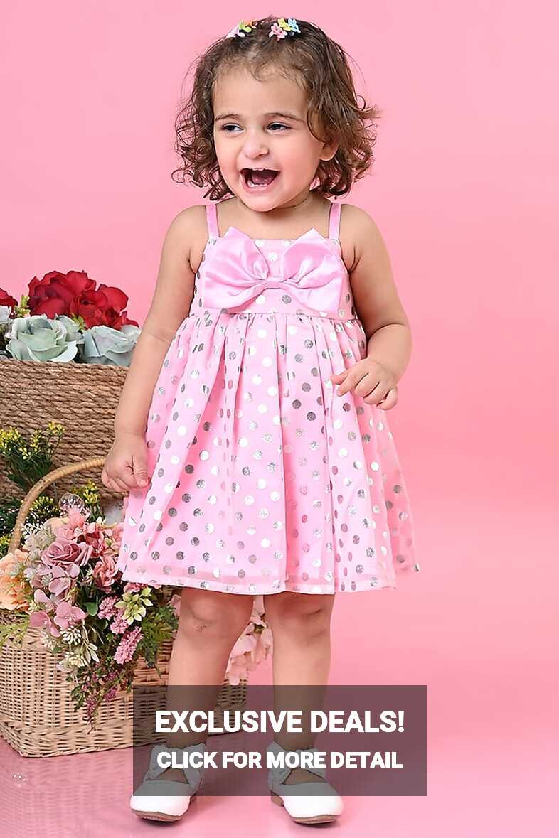 Pastel Pink Poly Georgette Printed Dress For Girls Design by Saka ...