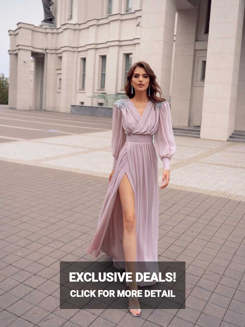 Pastel evening gown with bishop sleeves