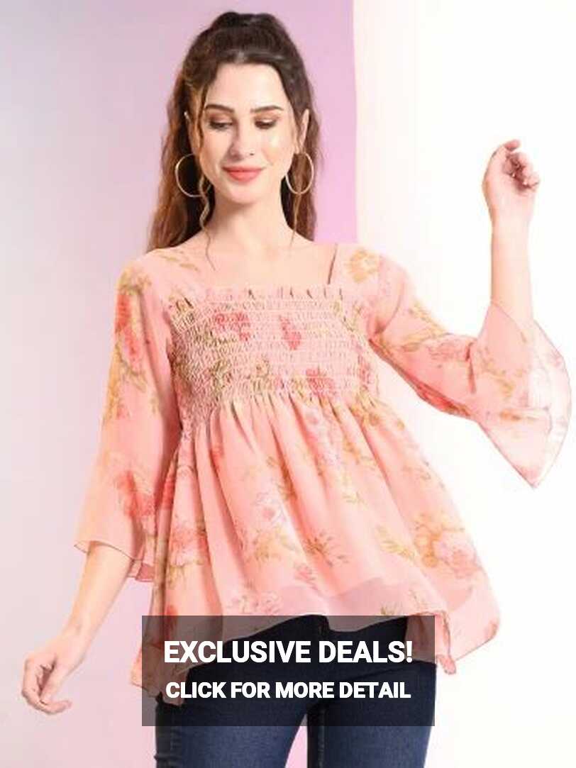 Peach Color Georgette Floral Print Western Top, 3/4 Sleeve at Rs ...