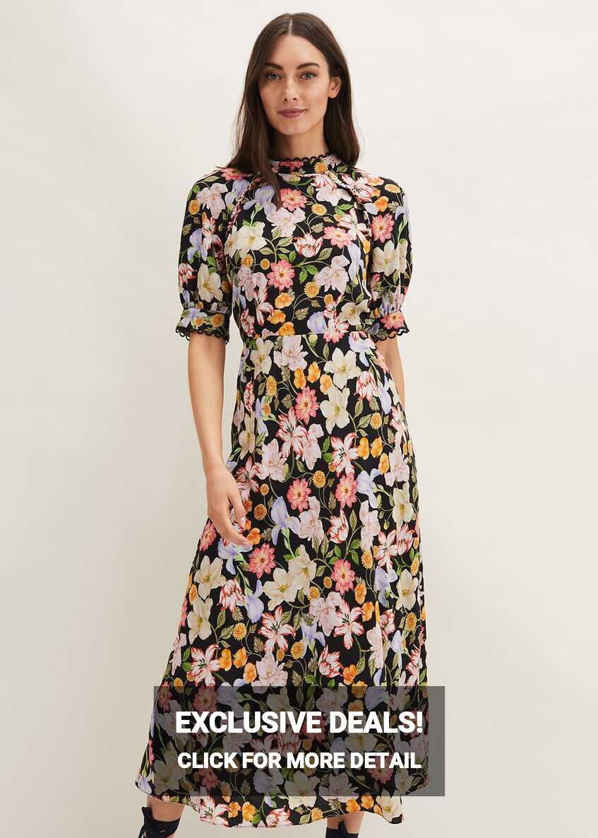 Penelope Floral Puff Sleeve Midi Dress | Phase Eight UK |