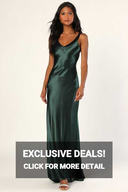 Perfectly Classy Emerald Green Satin Strappy Maxi Dress