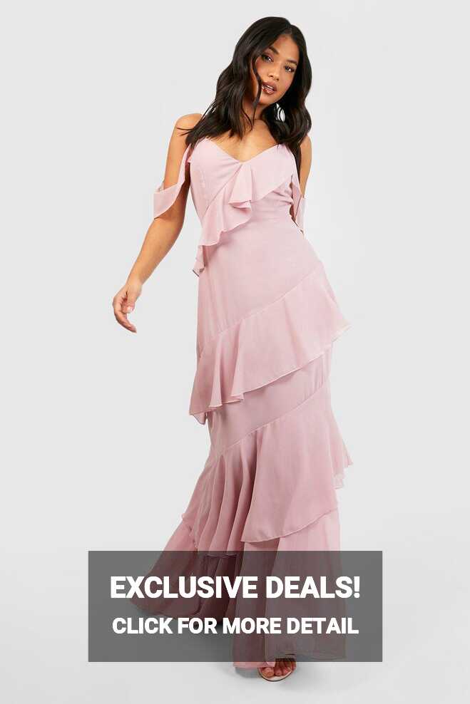 Petite Asymmetric Chiffon Tiered Ruffle Maxi Dress | boohoo FI