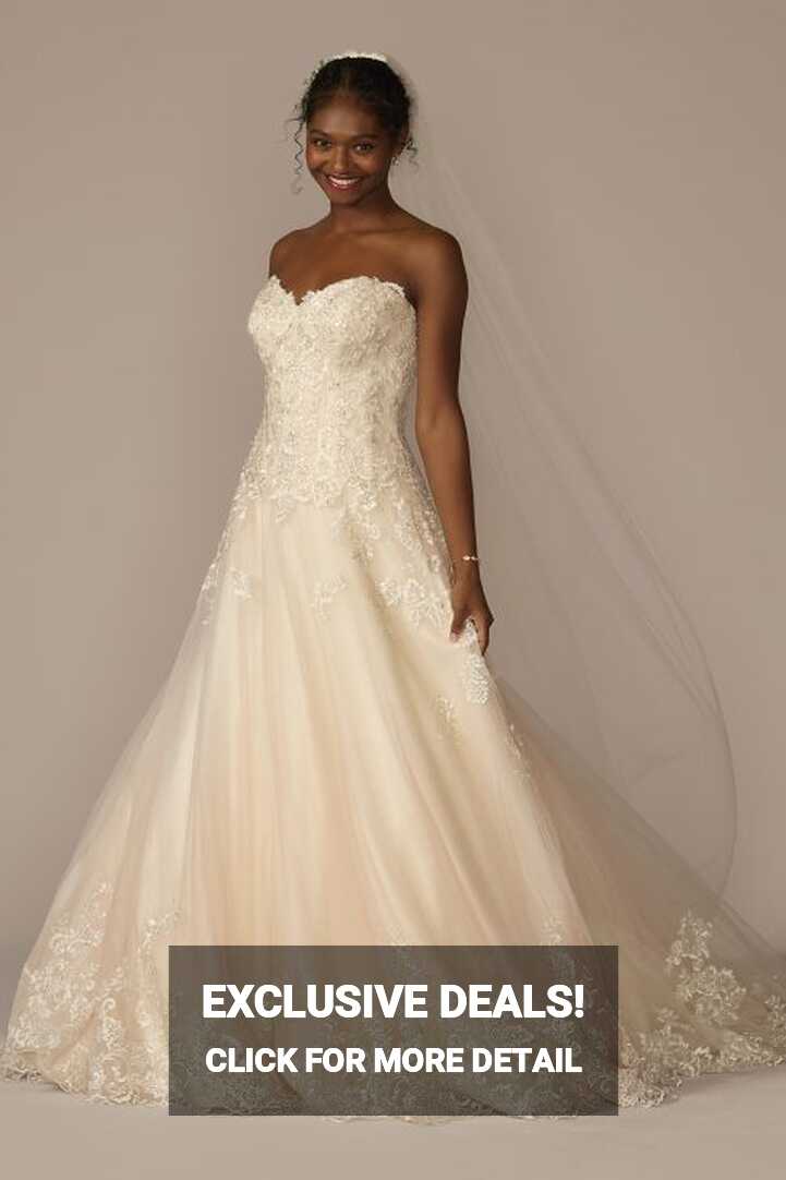 Petite Beaded Lace Tulle Ball Gown Wedding Dress | David&#39;s Bridal