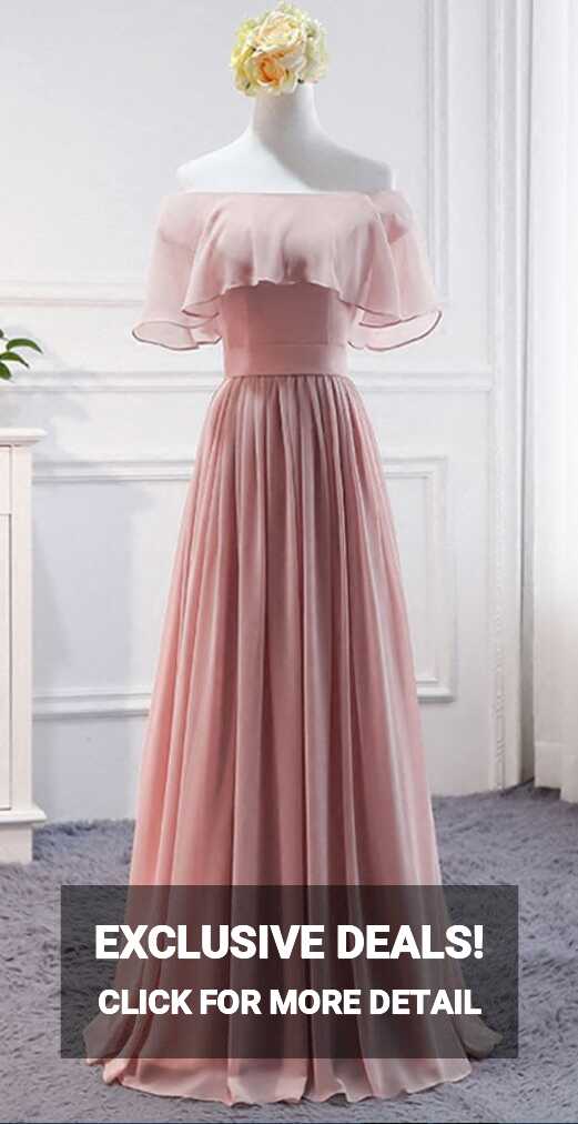 Pink, Long Chiffon Dress, Wedding Party Dresses, Cute ,formal ...