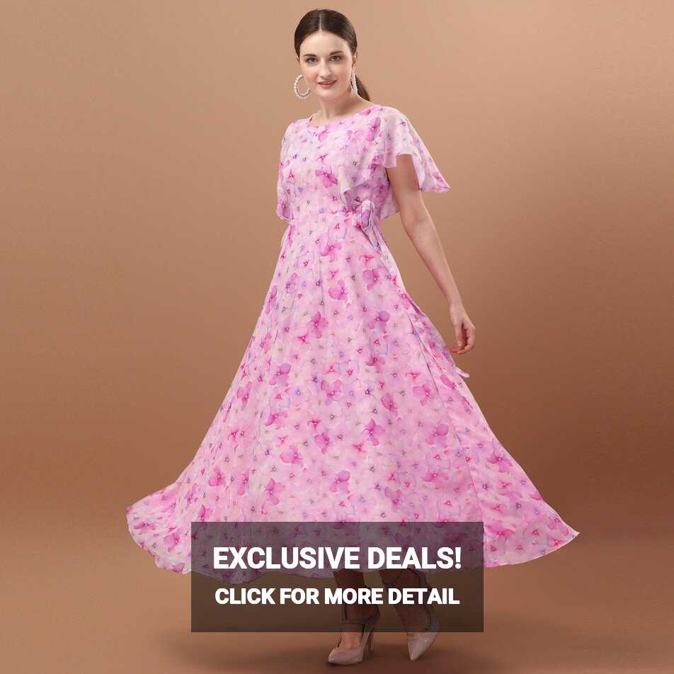 Pink Casual Wear Floral Printed A-Line Georgette Dress