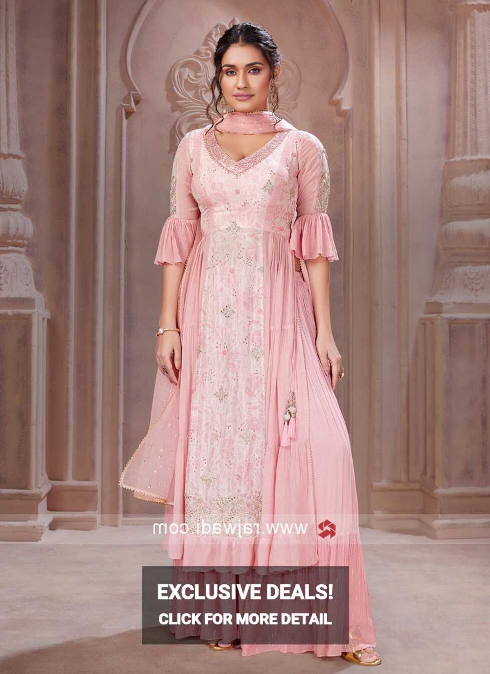 Pink Chiffon Palazzo Suit With Net Dupatta