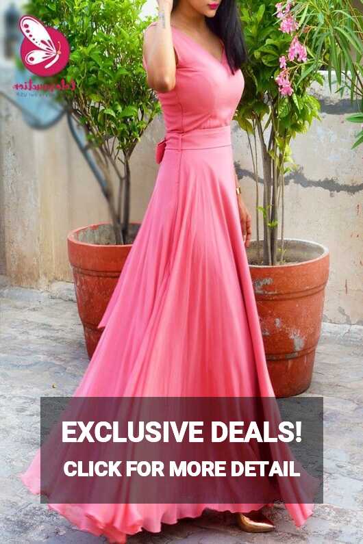 Pink Double Flair Padded Long Dress - Women Pink Dresses Online