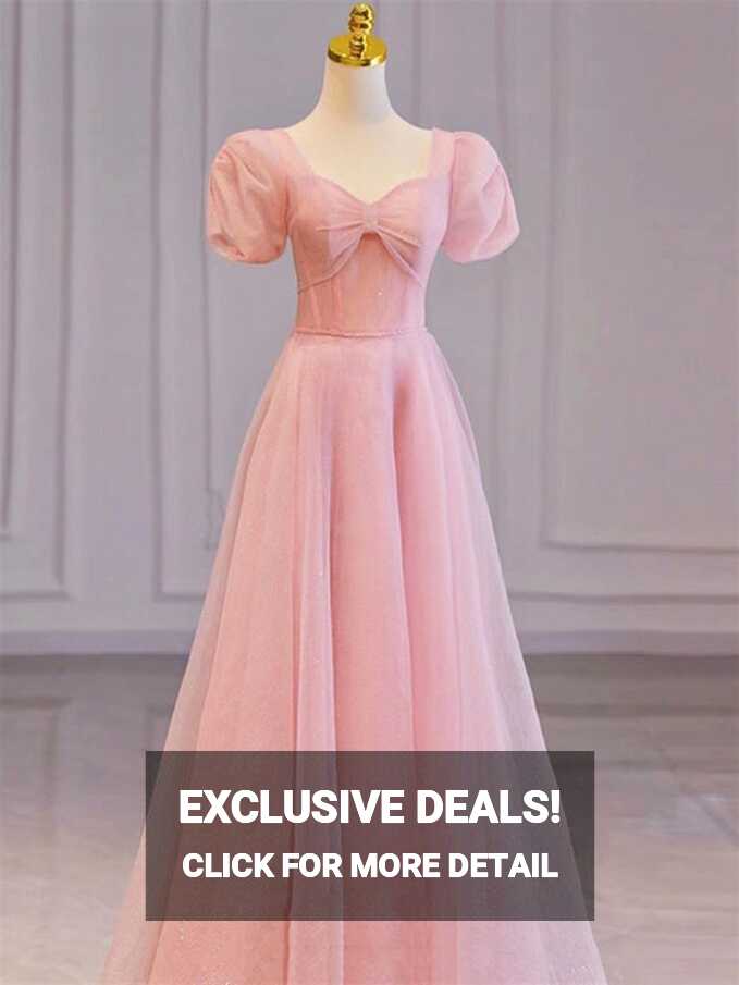 Pink Fairy Prom Dress Long A-line Princess Ball Gown Square Neck ...