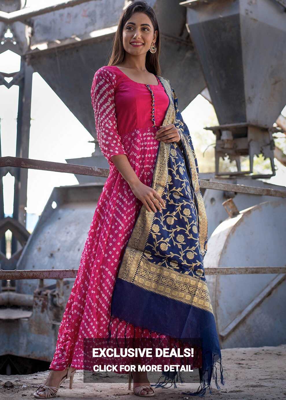 Pink Flared Bandhej Salwar Kameez Latest 2542SL01