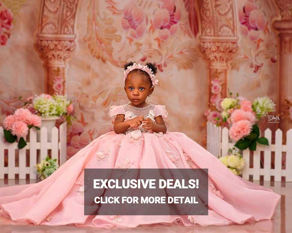 Pink Floral Flower Girl Dresses For Wedding Kids Ball Gown Party ...