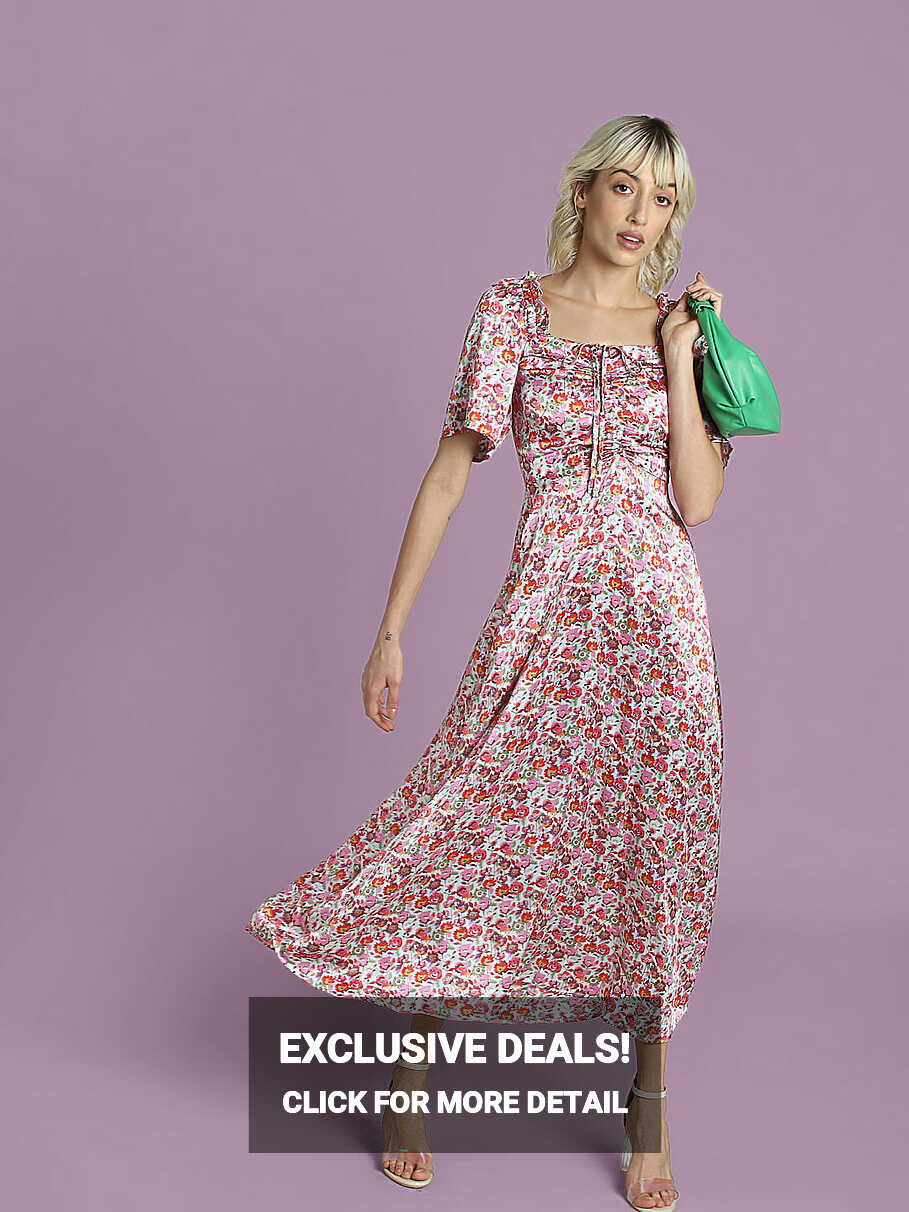 Pink Floral Satin Maxi Dress