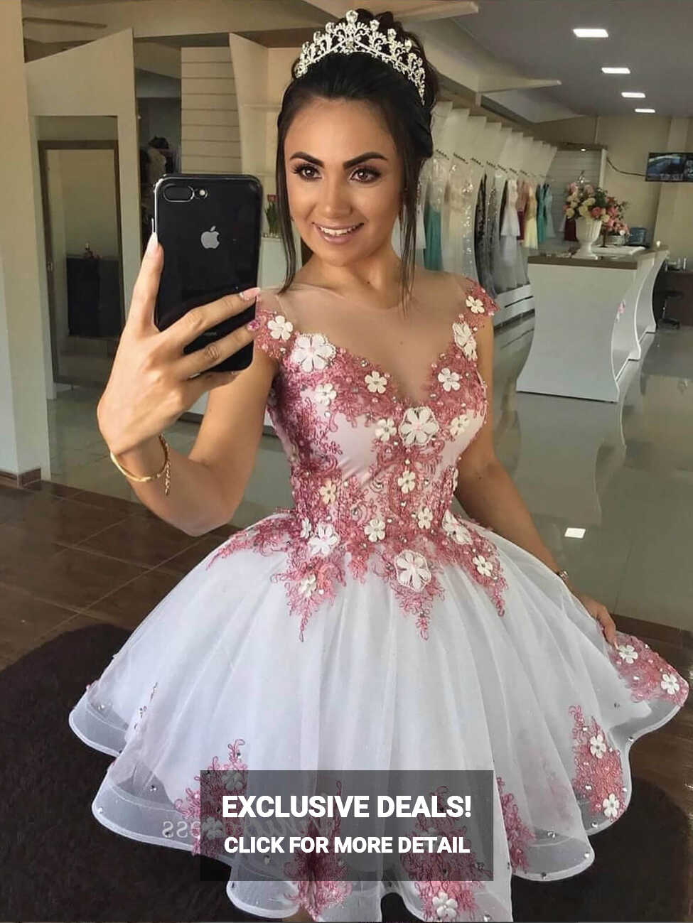 Pink Floral Short Prom Dress Lace Appliqued Homecoming Dresses ...