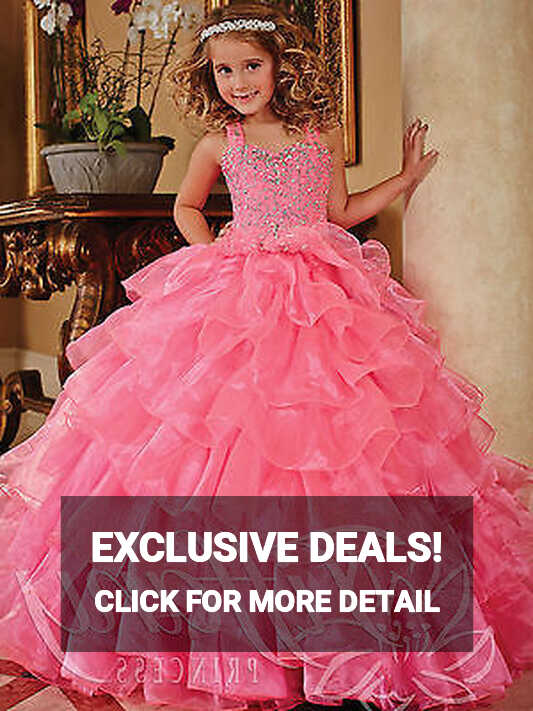 Pink Flower Girl Dress Beading Girl Pageant Party Prom Ball Gown ...