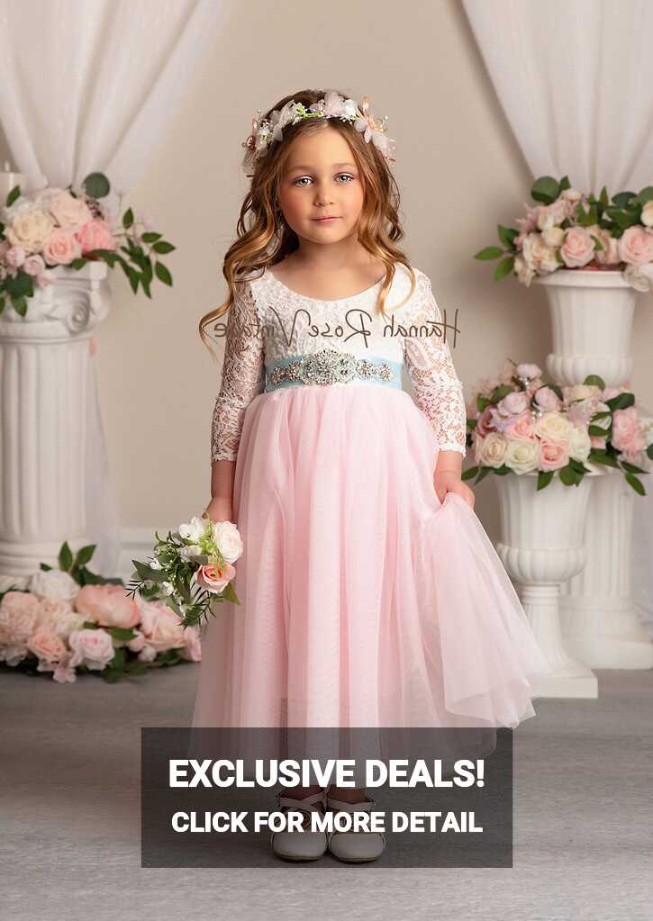 Pink Flower Girl Dresses with Sleeves by Hannahrosevintageboutique.com