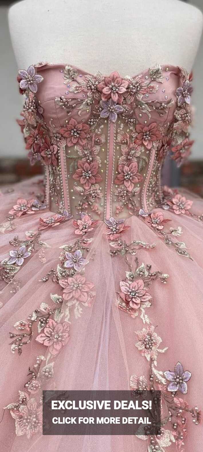 Pink Glitter 3D Flowers Beaded Ball Dress Beautiful Pink Princess ...