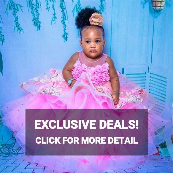 Pink Lace 3D Flowers Baby Girl Dresses Sheer Neck Ball Gown First ...