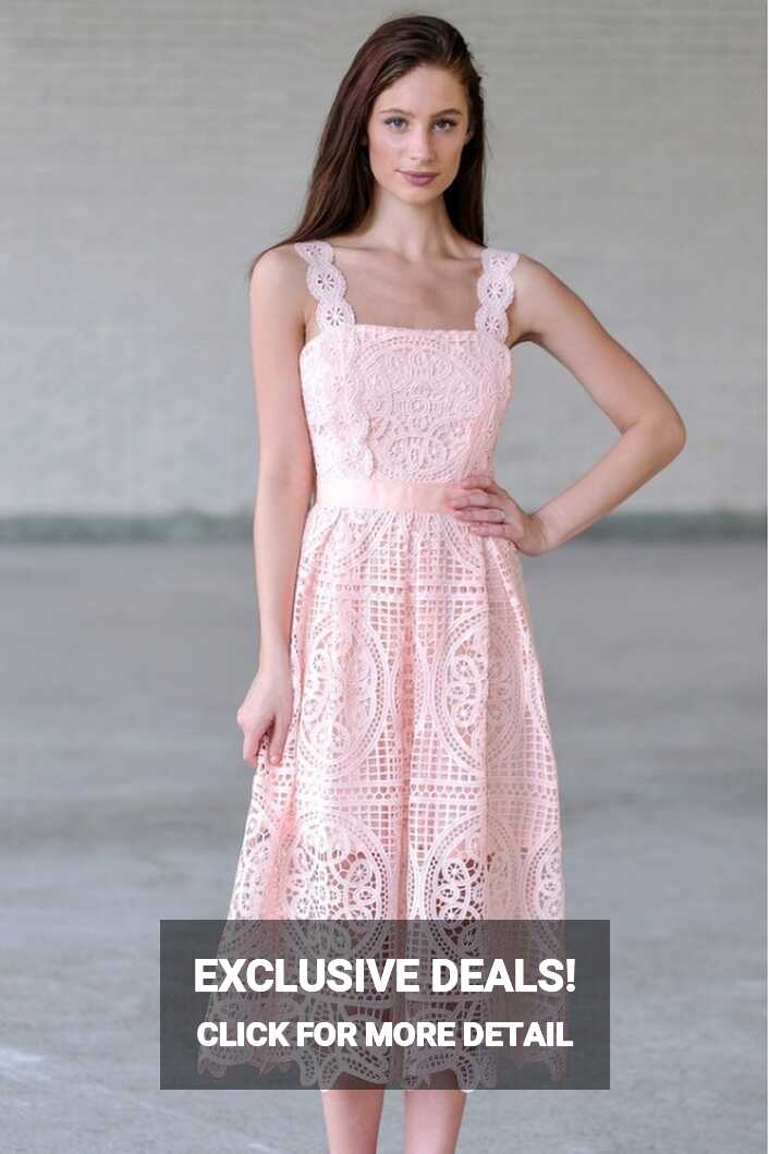 Pink Lace A-Line Midi Dress, Cute Summer Dress Online Lily Boutique