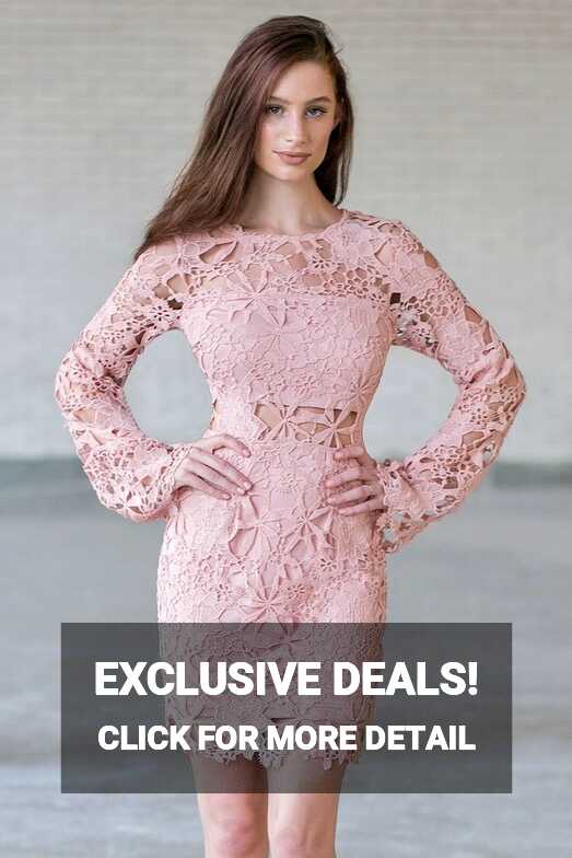 Pink Longsleeve lace Dress, Cute Pink Dress Lily Boutique