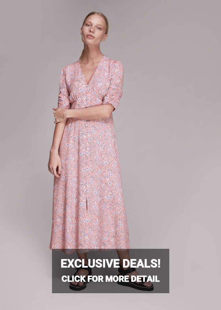 Pink/Multi Wheat Floral Midi Dress | WHISTLES | Whistles UK |