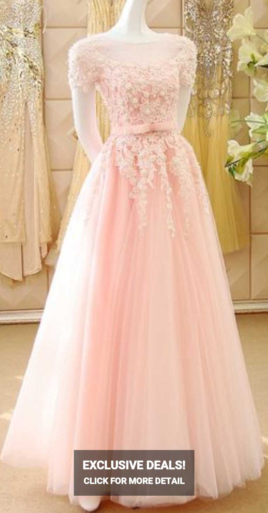 Pink Princess Prom Dresses With Lace Appliques, Illusion Prom ...