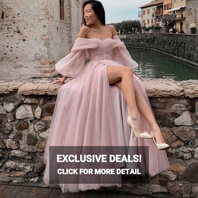 Pink Prom Dresses Sleeves | Long Sleeve Prom Dresses Tulle | Prom ...