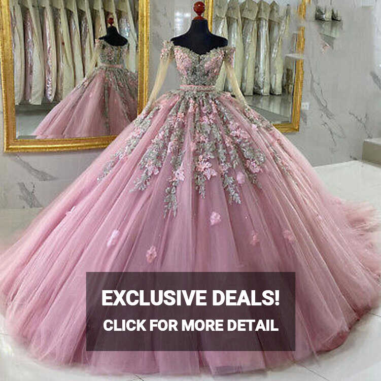 Pink Quinceanera Dresses Ball Gown Off Shoulder Lace Applique Prom ...