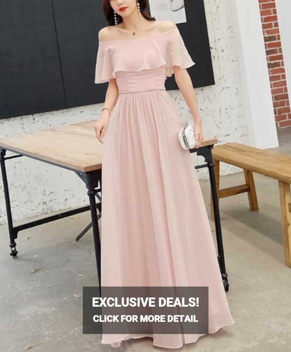 Pink The Off Shoulder Long Party Gowns, Pink Long Simple ...