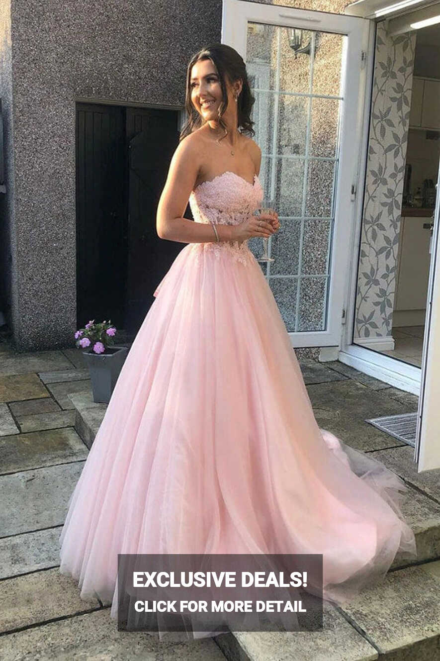 Pink Tulle Lace A-line Sweetheart Prom Dresses MP683 | Musebridals