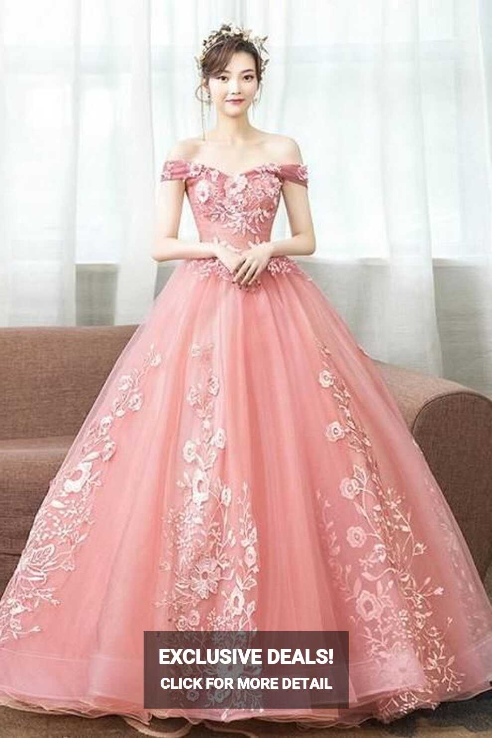 Pink Tulle Lace Long Ball Gown Dress Formal Dress