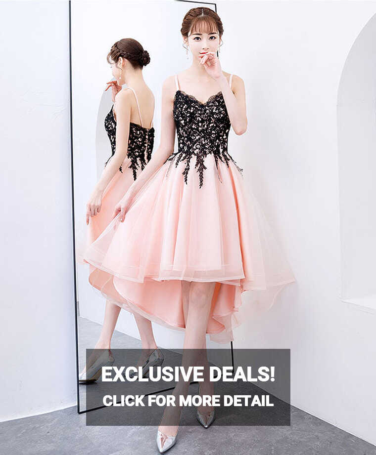 Pink V Neck Tulle Lace Short Prom Dress, Pink Homecoming Dress ...