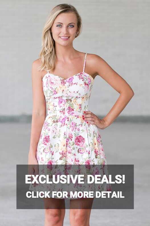 Pink and White Floral Print Sundress, Cute Juniors Summer Dress ...