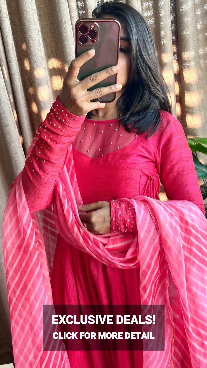 Pink silk maxi dress salwar suit of hand worked top and Duppata ...