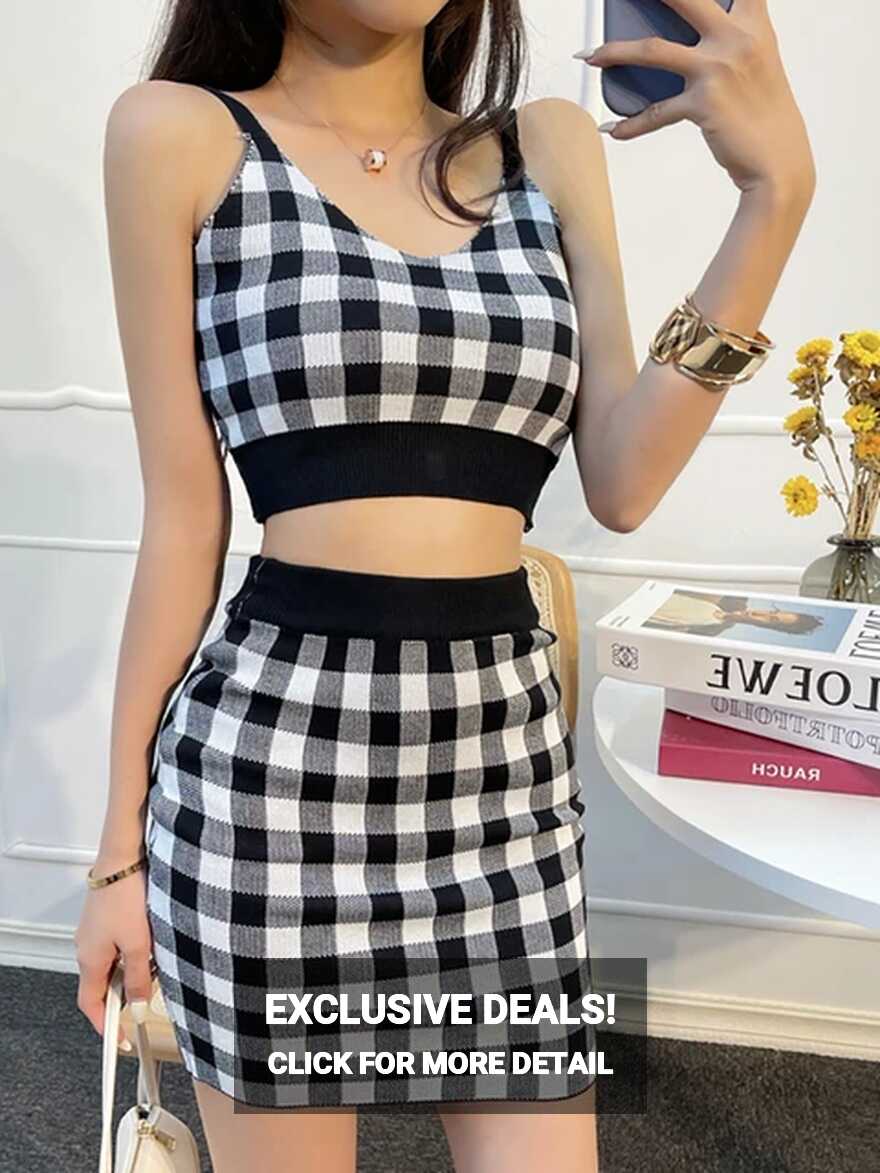 Plaid Two Piece Set Crop Top Skirt | Cute Two Piece Outfits Summer ...