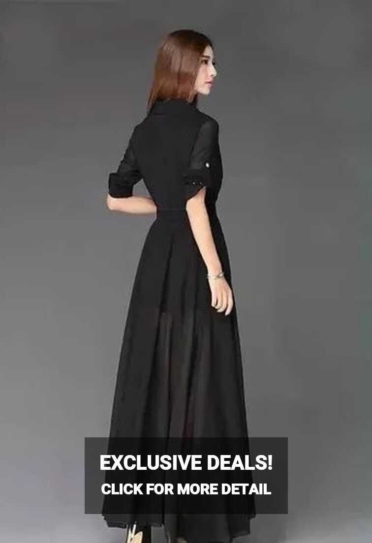 Plain Black Western Front Slit Fit And Flare Long Dress, Machine ...