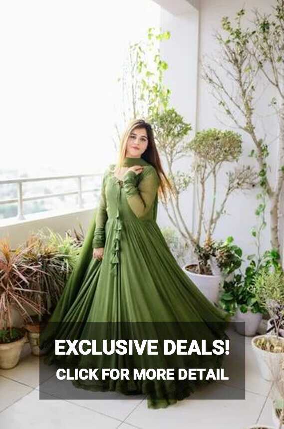 Plain Green Designer Faux Georgette Gown, Party wear at Rs 1050 in ...