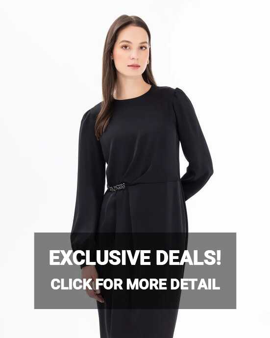 Pleated Long Sleeve Elegant Dress - SecilStore