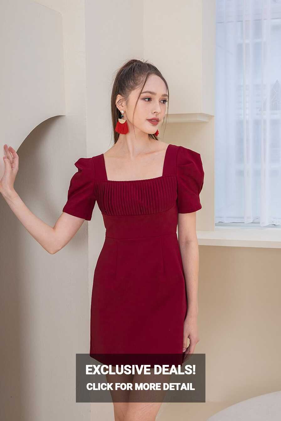 Pleatful of Possibilities Work Dress Burgundy Red | lechicsg